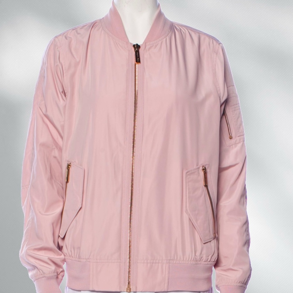 Michael Kors Pink Bomber Jacket with Ribbed Cuffs and Lightweight Fabric